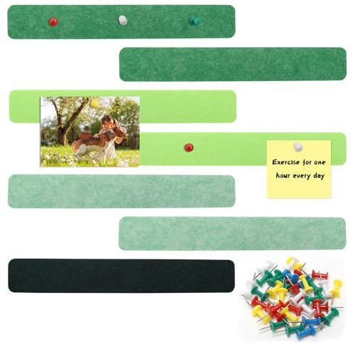 Pin Board, 7 Pack Felt Strip Pinboard with 35 Push Pins, DIY Notice Board Office Home Wall Decor Display Board Memo Board Felt Bulletin Board for Paste Notes, Schedules, Photos (S1)