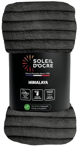 Soleil d'ocre Himalaya, Manta de Franela y Terciopelo, 120 x 160 cm, Color Antracita