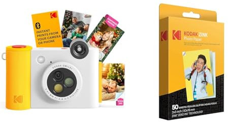 KODAK Smile+ 2-in-1 Digital Instant Print Camera & Wireless Bluetooth Photo Printer + KODAK 2x3 Premium Photo Paper (50 Sheets)