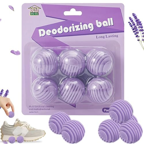 6pcs Shoe Deodorizer Balls, Sneaker Balls,Multipurpose Football Boot Deodoriser for Shoes,Replaces Odors,Car Lockers,Wardrobes and Bags,Neutralizes Sweat Odor Instantly Eliminates Any Odors (Purple)