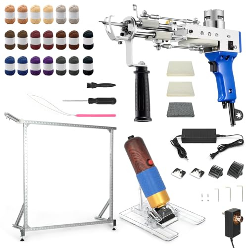lesolar Rug Tufting Gun Starter Kit 3 in 1, Pile Carpet Gun with Tufting Fabric, 27.5-39.4 (Max) in Tufting Frame and Rug Trimmer. Ideal for Couples or Families Looking for Creative Fun