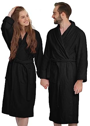 Banzaii Accappatoio Uomo, Accappatoio Donna, Accappatoio in Spugna con Cappuccio 100% Cotone Super Assorbente e Morbido - Taglia S Nero