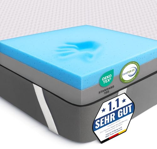 MKS Surmatelas 80 x 200 Memoire de Forme 5cm Réversible 2-en-1 H3 & H4 – Mattress Topper Mousse Gel Viscoélastique – sur Matelas Respirant & Rafraîchissant – sur-Matelas pour Adulte avec Bambou