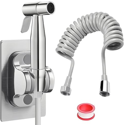 LINTRA Kit Douchette WC, Acier Inoxydable Douchette Adaptable sur Robinet, Argent Portable Douchette Douche Salle de Bain, avec Tuyau PE de 3 Mètres, Adapté aux Cuisines, Salles de Bains ou Hôtels
