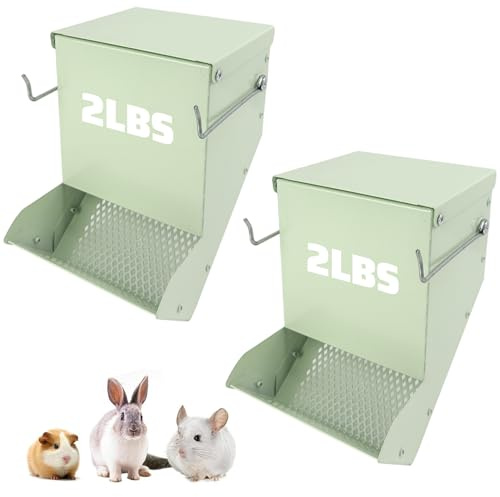 2 Pcs Metal Small Animal Feeder for Cages, Large Capacity Food Dispenser with Lid, Great for Rabbits, Guinea Pigs, Chinchillas,Chicken and Other Small Animals(4.7 Inches,Light Green)