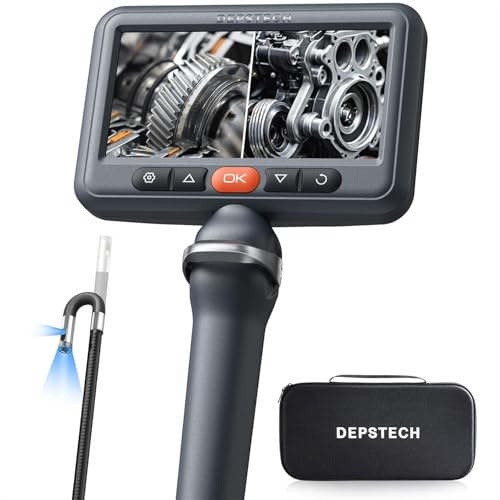 DEPSTECH Dual Lens Endoskopkamera mit Licht, 1080P Drehbar Endoskop, 5 Zoll IPS-Bildschirm Inspektionskamera beweglicher Kopf, Rohrkamera mit 6+1 LEDs, 32G Karte und Tragetasche-1.5M