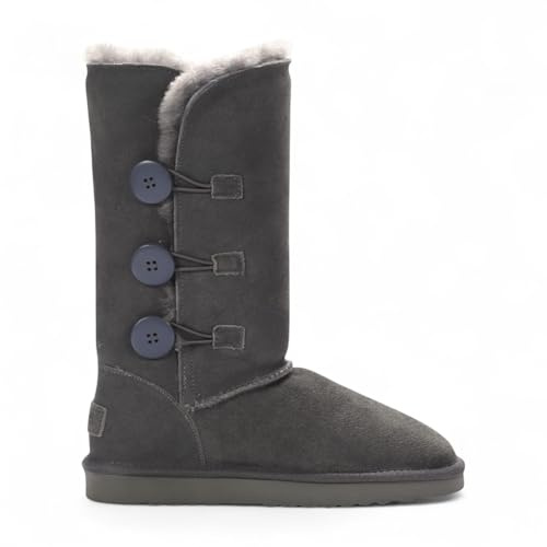 Bottes D'Hiver en Cuir de Mouton et Daim Pour Femme Willow Bottines à Enfiler Avec Boutons et Doublure en Fourrure Semelle Extérieure Antidérapante et Chaude Chaussures Confortables Pour Temps Froid