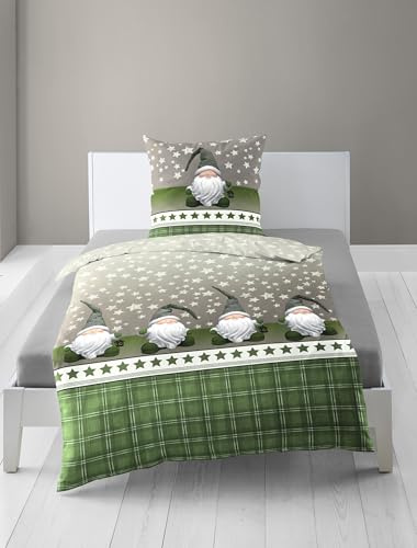 Bierbaum Ropa de Cama 6915, Franela Fina, diseñada en Alemania, Verde 30, 155 x 220 + 80 x 80 cm, tamaño cómodo