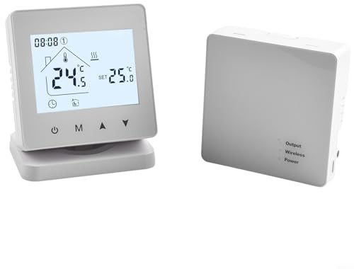 Termostato inalámbrico para caldera de gas, termostato inteligente montado en la pared con receptor, controlador de temperatura ambiente programable, alimentado por USB o funciona con pilas