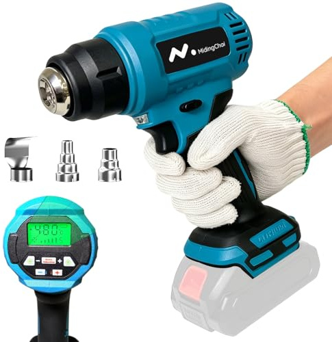 Décapeur Thermique sans Fil pour Makita 18V, Chauffage Rapide, avec 3 Buses | Souffleur Thermique, 60-540℃, Écran LCD Protection Surchauffe, pour Bricolage Gaine Thermorétractable, sans Batterie