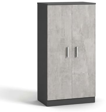 duehome | Zapatero Armario, Mueble Auxiliar, Acabado en Gris Grafito y Cemento, Modelo Liam 55, Medidas: 55 cm (Largo) x 108 cm (Alto) x 36 cm (Fondo)