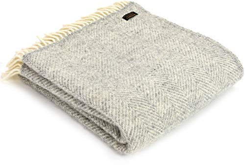 Tweedmill Textiles Fishbone KNEE RUG Throw Blanket -100% Pure New Wool - BRITISH MADE - SILVER GREY