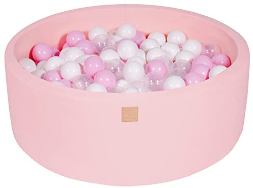 MEOWBABY Piscina di Palline per Bambini - Tondo 90x30cm Piscine con 200 Palline Colorate, Cotone, Rosa Chiaro: Bianco/Rosa Pastello/Trasparente