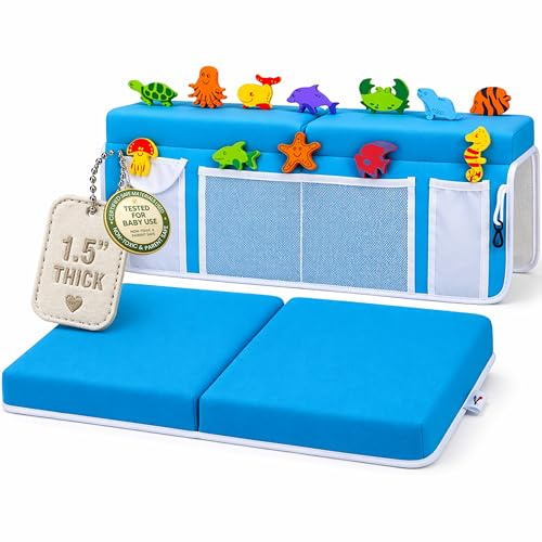 Bath Kneeler –8 Suction Cups & 1.5 Padding.Certified Non Toxic Bath Kneeling Pad for Bath Tub & 5 Bath Organizer. Fast Dry Baby Bath Kneeler and Elbow Rest Pad Set by Supa Ant-Blue