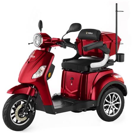 VELECO Draco - 3 Wheeled Mobility Vehicle - Fully Assembled and Ready to use - Automatic Magnetic Brake - Walking Stick Holder(RED)