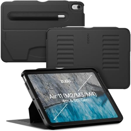 ZUGU CASE iPad Air 11 (M4 2026/M3 2025/M2 2024) & iPad Air 5./4. Generation (2022/2020) 10.9 Zoll schlanke Schutzhülle 8 Winkel-Ständer magnetisch, Aufladen iPad Stiftes Auto Sleep/Wake UP [Schwarz]