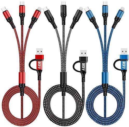 LHJRY Travel Essentials, USB C Multi Charging Cable[3Pack 4ft] 6 in 1 USB A/C to USB C/Micro USB Connector Multiple Charger Cord for Cell Phone/Galaxy/PS/iPads and More