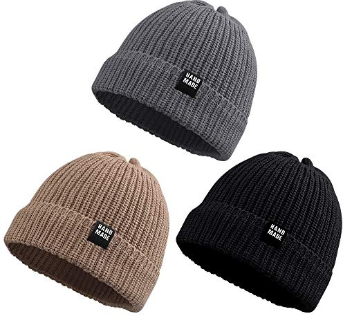 Pesaat Baby Mütze Jungen Strickmütze Weiche Baumwolle Mädchen Hut Kinder Schlupfmütze Warme Wintermütze 0-5 Jahren Winter,Herbst (6-24Monate, Schwarz + Dunkelgrau + Kastanie)