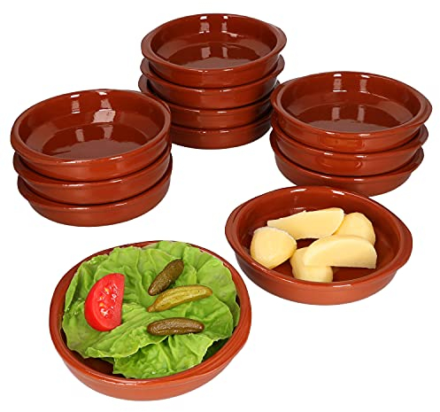 MamboCat Cazuela mit Griff 12er Set Schalen Bernd 300ml Auflaufform rund 16cm aus Ton glasiert Größe M I Ton hitzebeständig für Auflauf Tiramisu Fingerfood I Unikat Handarbeit Vintage I Mittelalter