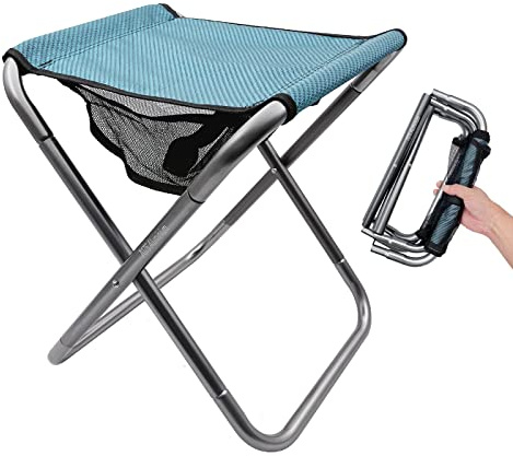 LYHLYA Camping Stool, Portable Folding Stool XXL Size Camping Stool for Adults Aluminum Alloy Folding Stool for Travel, Camping, Hiking, Fishing, Gardening with Carry Bag (Blue)