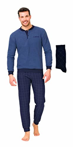Il Granchio Pigiama Uomo Invernale Felpato in Caldo Jacquard Pigiama Uomo Felpato Effetto Lana (2044 Jeans, S)