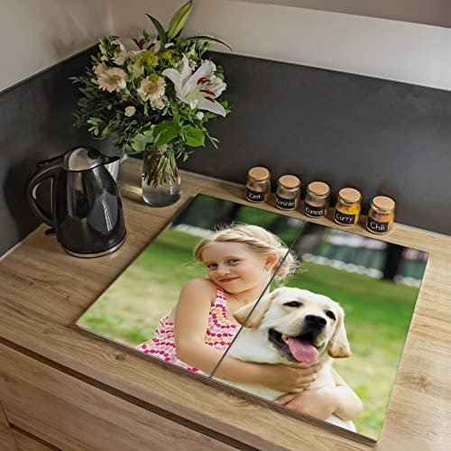 banjado® Herdabdeckplatte Glas 2-teilig 80x52 cm/Schneidebrett Herdabdeckung mit Motiv Wunschmotiv/Herdabdeckplatten Ceranfeld 2teilig / Schneidebrett Glas individuell einsetzbar