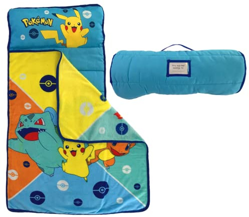 Franco Pokemon Anime Pikachu, Morbido Tappetino per pisolino con Cuscino e Coperta, Perfetto Asilo/Viaggio/Sacco a Pelo, 53,3 x 114,3 cm (Prodotto Ufficiale Bambina, 21x45