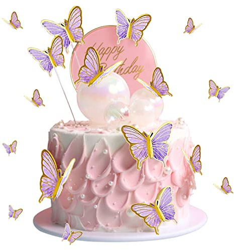 30st Fjärilstårtdekorationer Glitter 3D Butterfly Cupcake Toppers Blandad storlek Butterfly Cupcake Toppers Lila Butterfly Cake Dekorationer för födelsedagstårta Bröllopsfest Väggdekoration