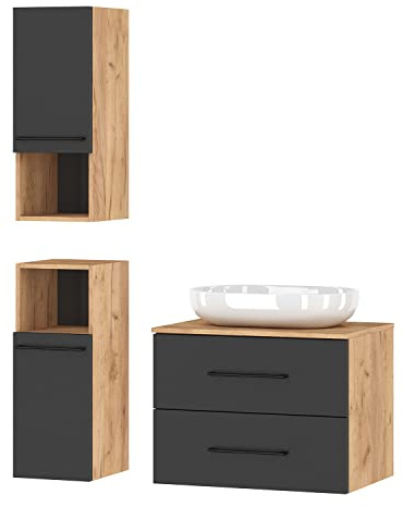 Planetmöbel Set di mobili da bagno mobile vanity LUX 70 cm rovere oro/antracite SENZA lavabo con 2x mobile midi rovere oro/antracite