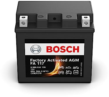 Bosch FA117 - AGM-Motorradbatterie - 12V 90A 6Ah - Geeignet für Motorräder, Motorräder, Enduros, Roller, Quads, Jetskis - Kompatibel M6009, BTZ7S