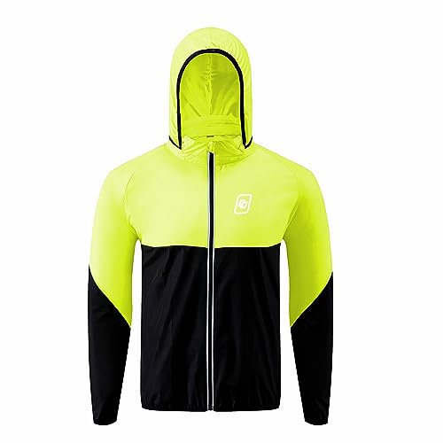 CGLRybO Herren Radfahren Laufjacke Leichte Hohe Sichtbarkeit Reflektierend Winddicht Sonnenschutz Fahrrad Windbreaker Ultraleichte Reitbekleidung Klettern Jacke Fahrrad Langarm Trikots, Gelb/Schwarz,