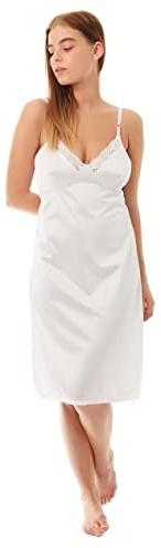 Lady Olga Women’s Full Slips For Under Dresses | Satin Nightdress Camisole Petticoat Underskirt & Ladies Chemise Nighties | Women Underskirt & Petticoats for Under Dress UK Sizes 12–28 (White,18)