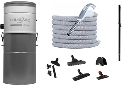 HouseVac Aspiradora central HV-700ST-35H + set de accesorios de limpieza, kit de 9 m para la limpieza de tu casa, potencia de aspiración 700 AirWatts Ametek Motor -1700 W, 2 turbinas Soft Start/Stop,