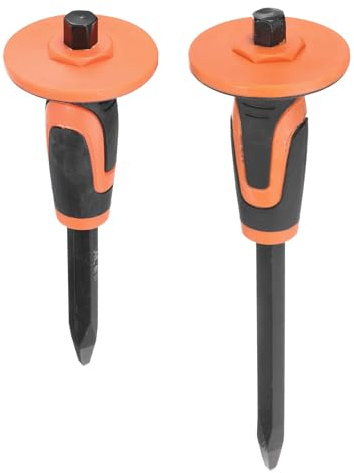 sourcing map 1Set Masonry Chisel 9.8 /11.8 Pointed Head with Hand Guard Protection Pointed Chisel Rock Concrete Mortar Stone Chisel for Stone Brick Breaking Carving Demolishing Splitting