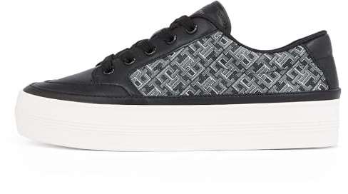 Tommy Hilfiger Donna Sneakers Vulcanizzate Monogram in Pelle, Nero (Black), 37