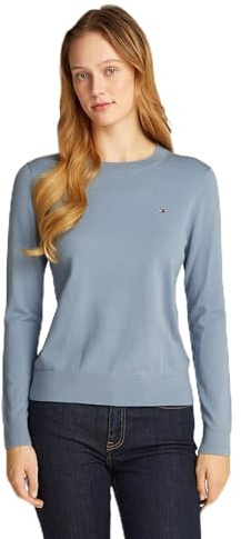 Tommy Hilfiger Damen Co Jersey Stitch C-Nk Ls SWT Ww0Ww44984 Pullover, Blau (Flint Blue), M
