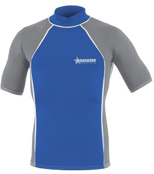 Abysstar Herren Maglia Uomo Protettiva Con Maniche Corte In Lycra Uv 50+ Rash-Guard-Shirt, Blau/Grau, S-M