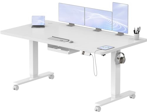 Airfish Scrivania Regolabile in Altezza 160×80cm, Scrivania Regolabile Elettricamente con Presa USB-C e Custodia Integrata per Cavi
