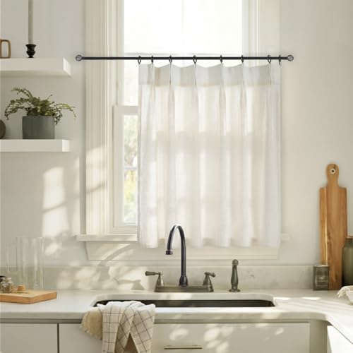 Kitchen Window Cafe Curtains Over Sink,Modern Farmhouse Style Boho Pinch Pleat Linen Sheer Tier Short Curtains for Small Window Cream 36x36 Inch Length