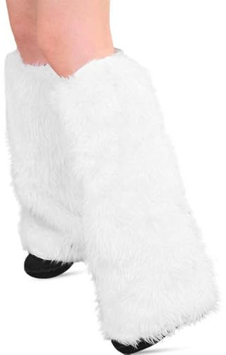Casenly Damen Kunstpelz Beinwärmer, Weiß Flauschige Beinstulpen, Plüsch Beinwärmer Winter, Warm Beinlinge Stulpe für Karneval Halloween Weihnachtstag Mottoparty
