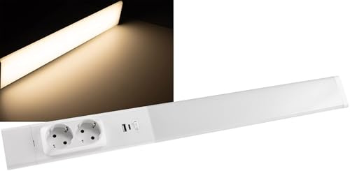 Lampada LED sottopensile Arusha, lunghezza 60 cm, alluminio e plastica, corpo bianco, con USB A+C, luce bianca calda, interruttore della luce separato