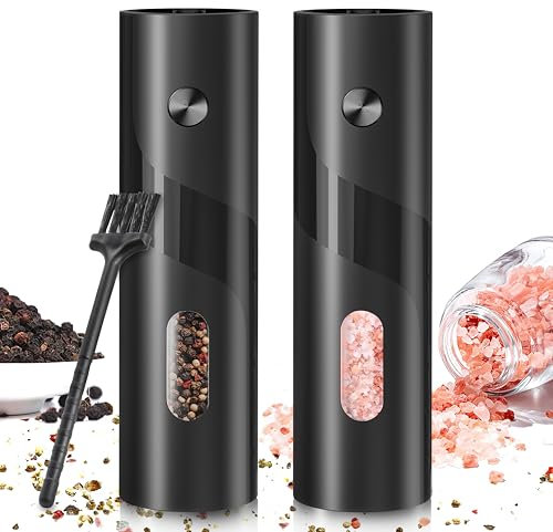 Lot de 2 moulins à poivre et sel électriques, grande capacité de 120 ml, moulins à épices avec grossier réglable, fonctionne avec piles, fonctionnement One Touch avec lumière LED, broyeur en céramique