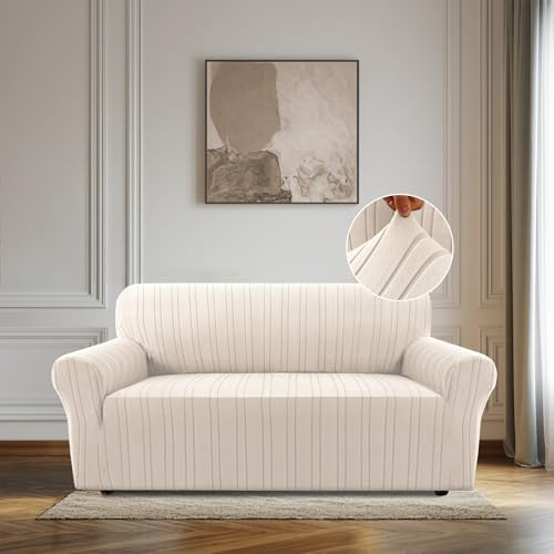 BellaHills High Stretch Sofa Covers 2 Seater Loveseat Sofa Cover Pets Friendly Non Slip Sofa Slipcovers for Living Room Couch Covers Washable Furniture Protectors (Oversize 2 Seater, Natural)
