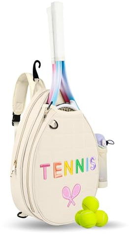 NZNDB Tennis Bags for Women Girl, Tennis Sling Crossbody Backpack, Water Resistant Tennis Bag for Pickleball, Tennis, Racketball (Black), White, Medium, Tennis Crossbody Bag