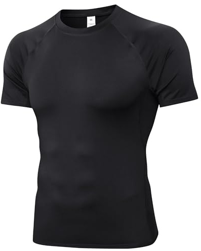 Yuerlian Black Short Sleeve Compression Shirt for Men Running Gym Top Cool Dry Athletic Base Layer T Shirts Sports Workout Soccer Walking Shirt