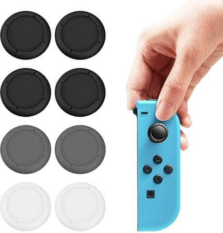 8PCS Replacement Button Caps for Switch Joycon,Thumbsticks Protector Covers for Switch/Lite,Silicone Protective Caps for Joystick 3D Grips Caps & Enhanced Gaming Comfort（Black, Gray, White）