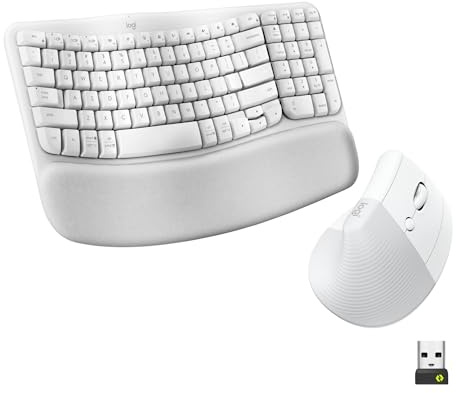 Logitech Wave Keys & Lift Vertical Mouse Ergonomic Wireless Combo - White