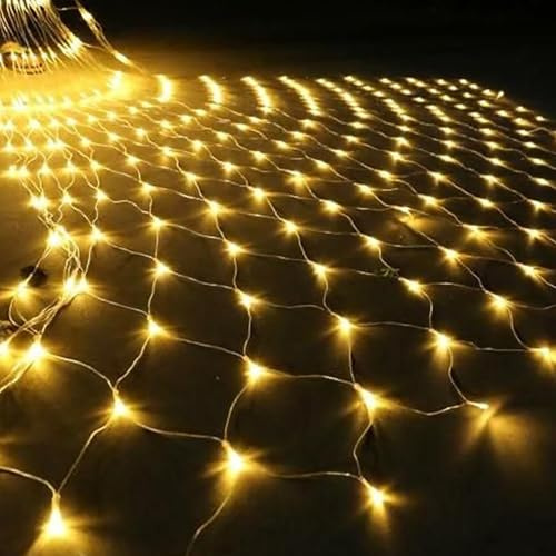 YUANYUYING Rete luminosa da giardino, 672 LED a batteria, luci a rete impermeabili con 8 modalità, 6x4 m, per albero di Natale da esterno e interno, cespugli, cortile (Bianco caldo)