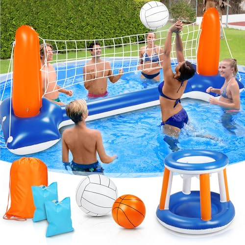 Subtail Set Volley e Pallacanestro Galleggiante, 115” per Piscina Gonfiabile Include Canestro e Rete Gioco Pallavolo Bambini Adulti (115” x 38” x 28”)