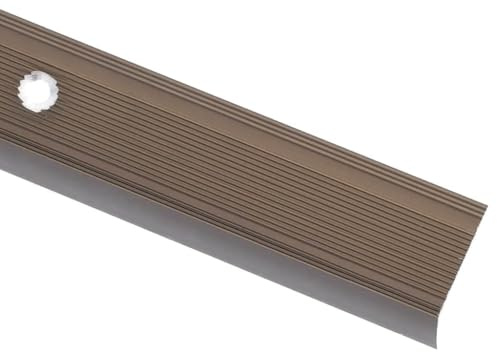 Ziaphsol Perfil de borde de escalera en forma de L de aluminio, 100 cm, color marrón, 15 unidades con inserto antideslizante, preperforado para montaje, para escaleras interiores